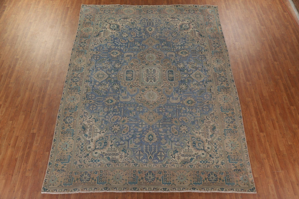 Blue Distressed Tabriz Persian Area Rug 10x13