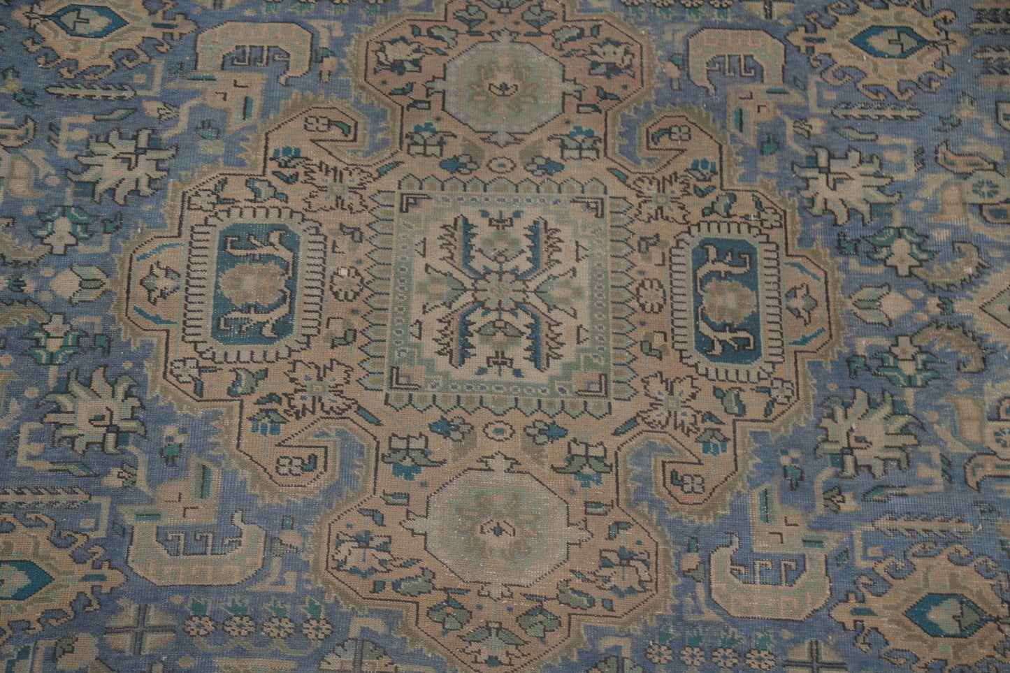 Blue Distressed Tabriz Persian Area Rug 10x13