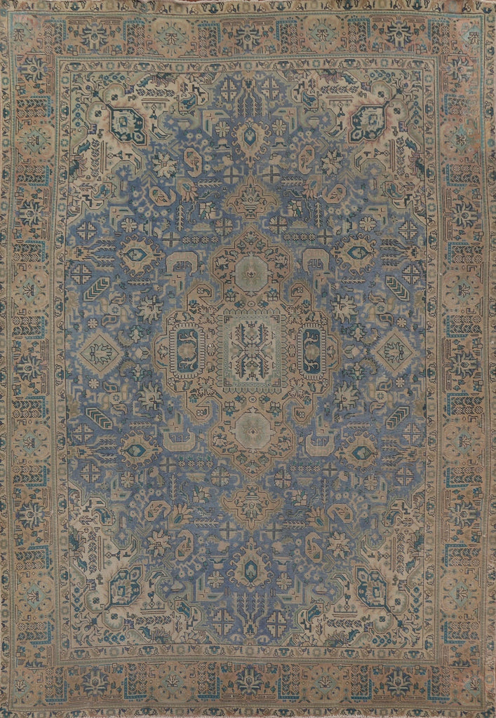 Blue Distressed Tabriz Persian Area Rug 10x13