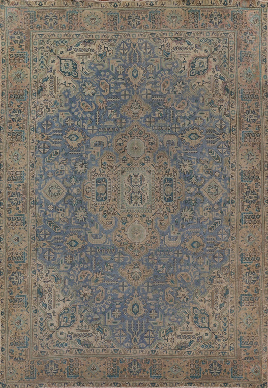 Blue Distressed Tabriz Persian Area Rug 10x13