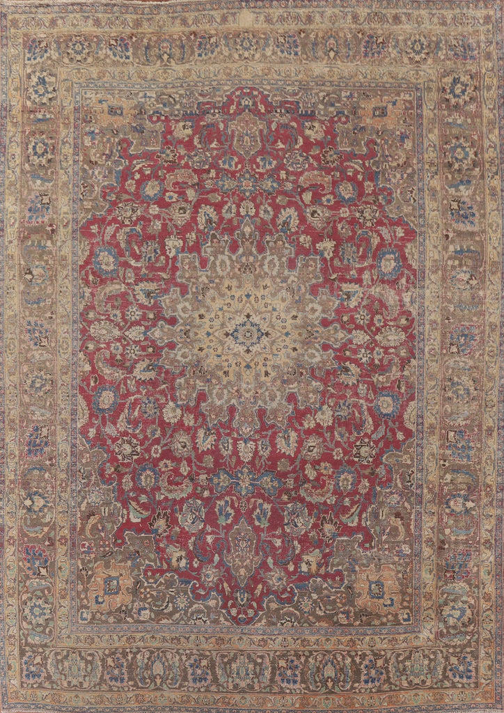 Antique Distressed Mashad Persian Area Rug 10x12