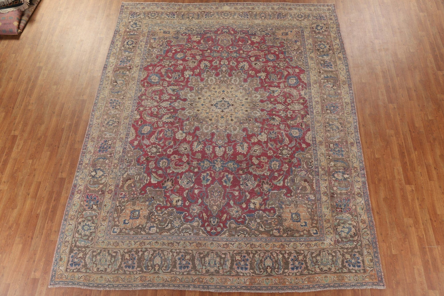 Antique Distressed Mashad Persian Area Rug 10x12