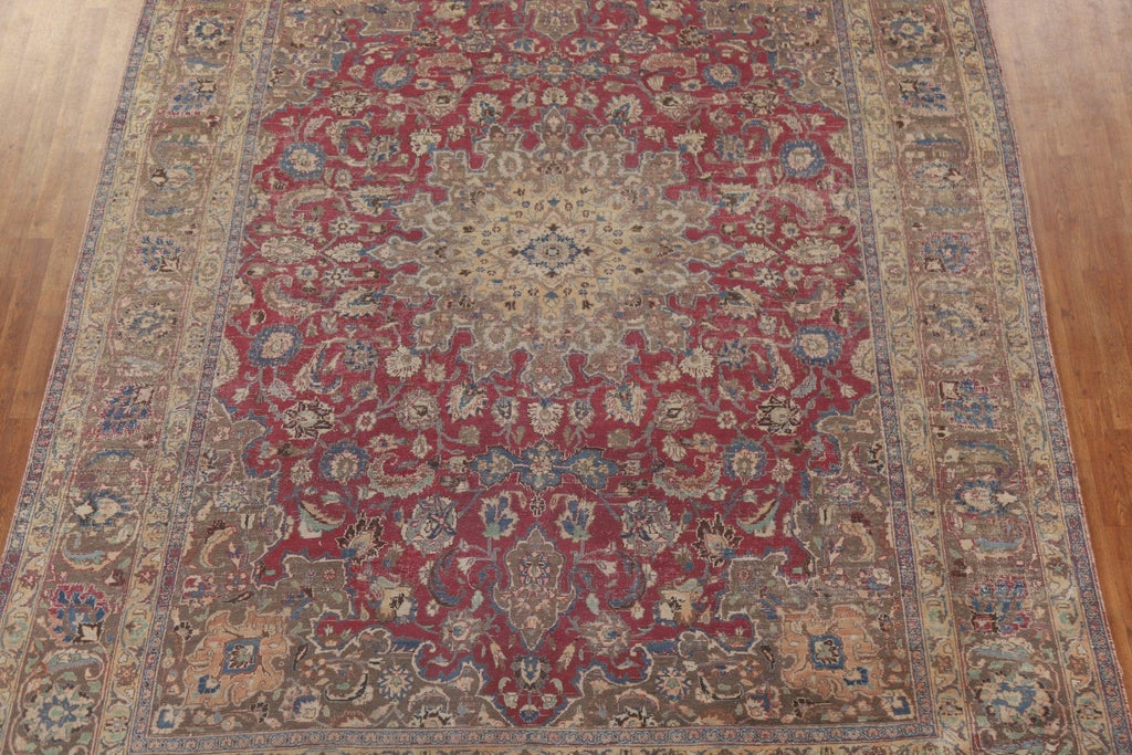 Antique Distressed Mashad Persian Area Rug 10x12