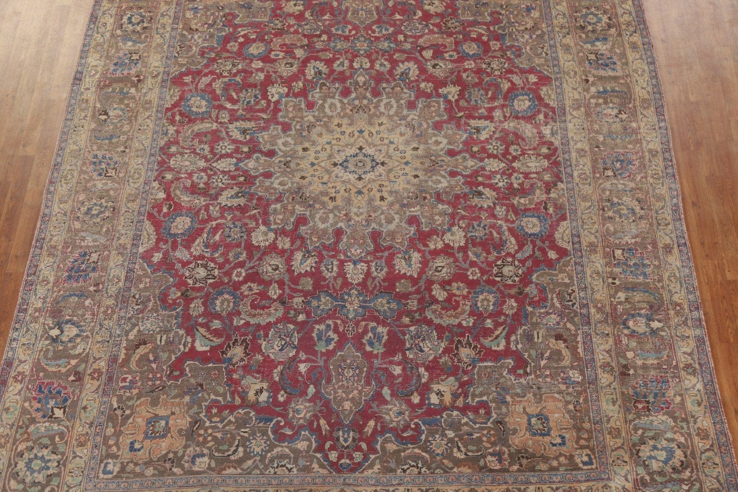 Antique Distressed Mashad Persian Area Rug 10x12