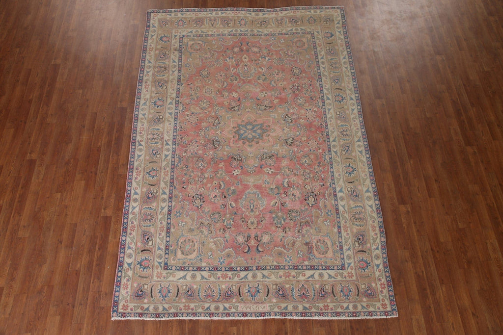 Distressed Mashad Persian Area Rug 6x10