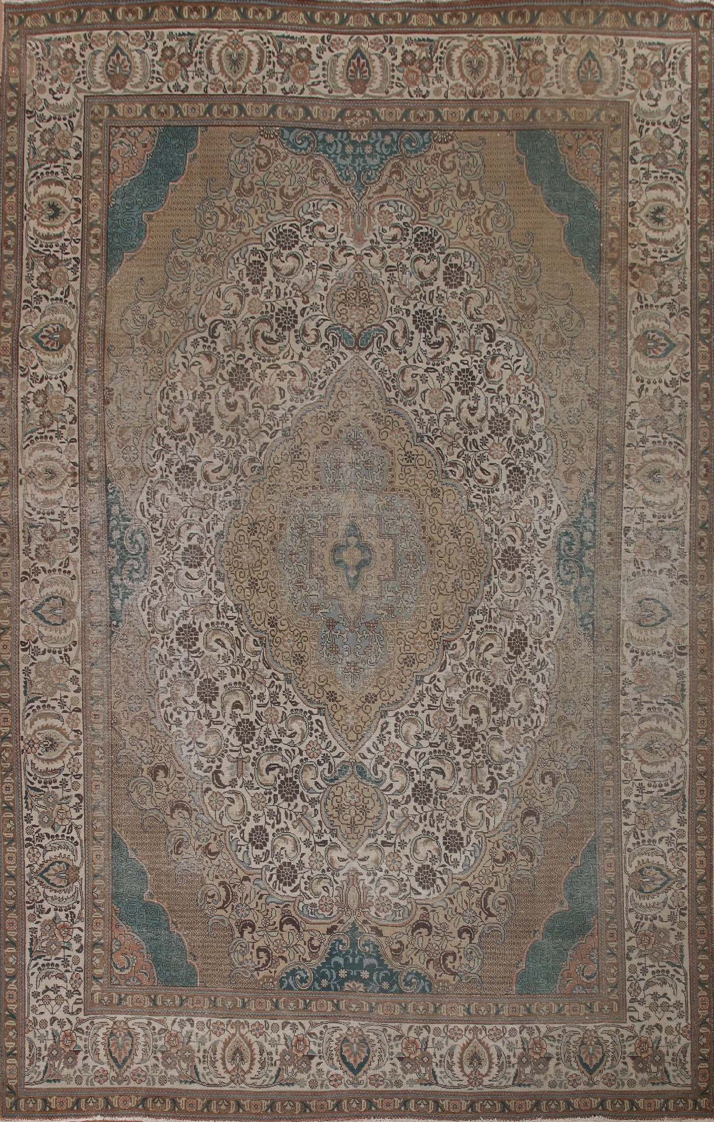 Geometric Wool Tabriz Persian Area Rug 10x13