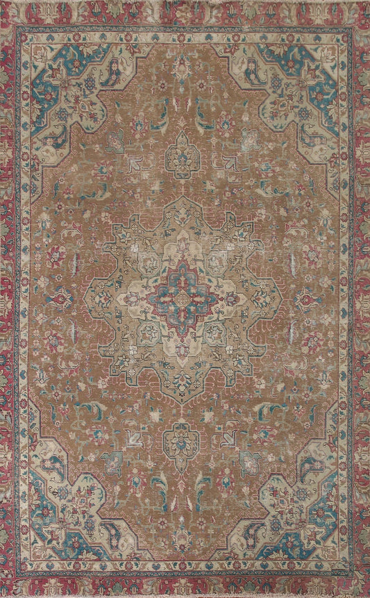 Brown Distressed Tabriz Persian Area Rug 7x10