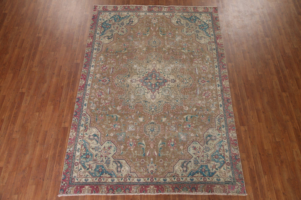 Brown Distressed Tabriz Persian Area Rug 7x10