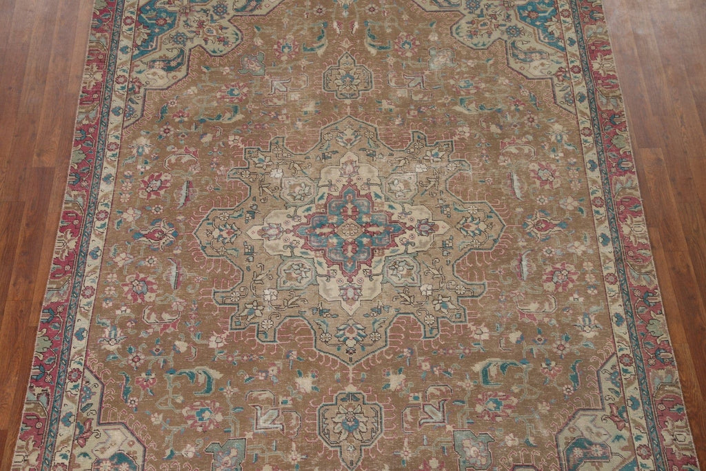 Brown Distressed Tabriz Persian Area Rug 7x10