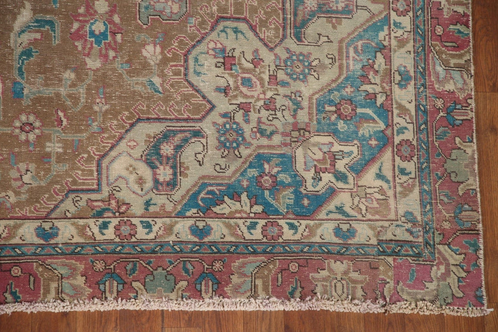 Brown Distressed Tabriz Persian Area Rug 7x10