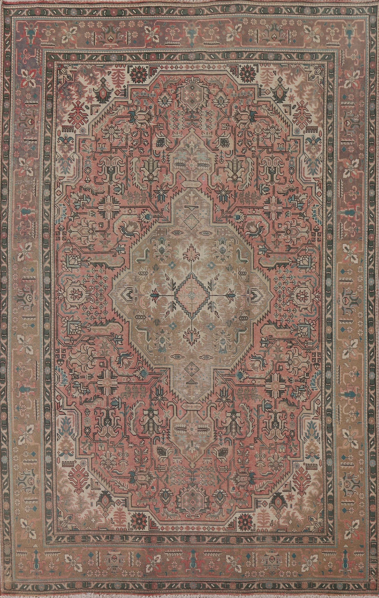 Distressed Pink Tabriz Persian Area Rug 7x10