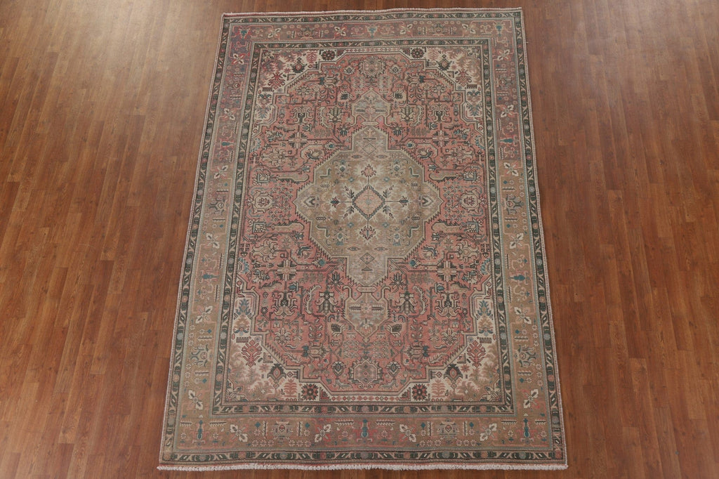 Distressed Pink Tabriz Persian Area Rug 7x10