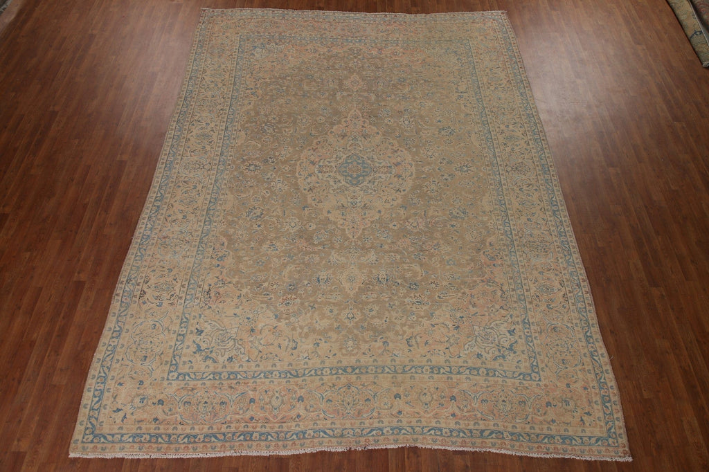 Vegetable Dye Brown Kashan Persian Area Rug 10x13