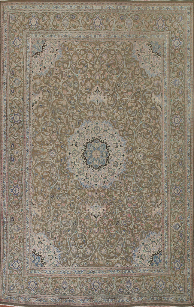 Green Vegetable Dye Kashan Persian Area Rug 10x13