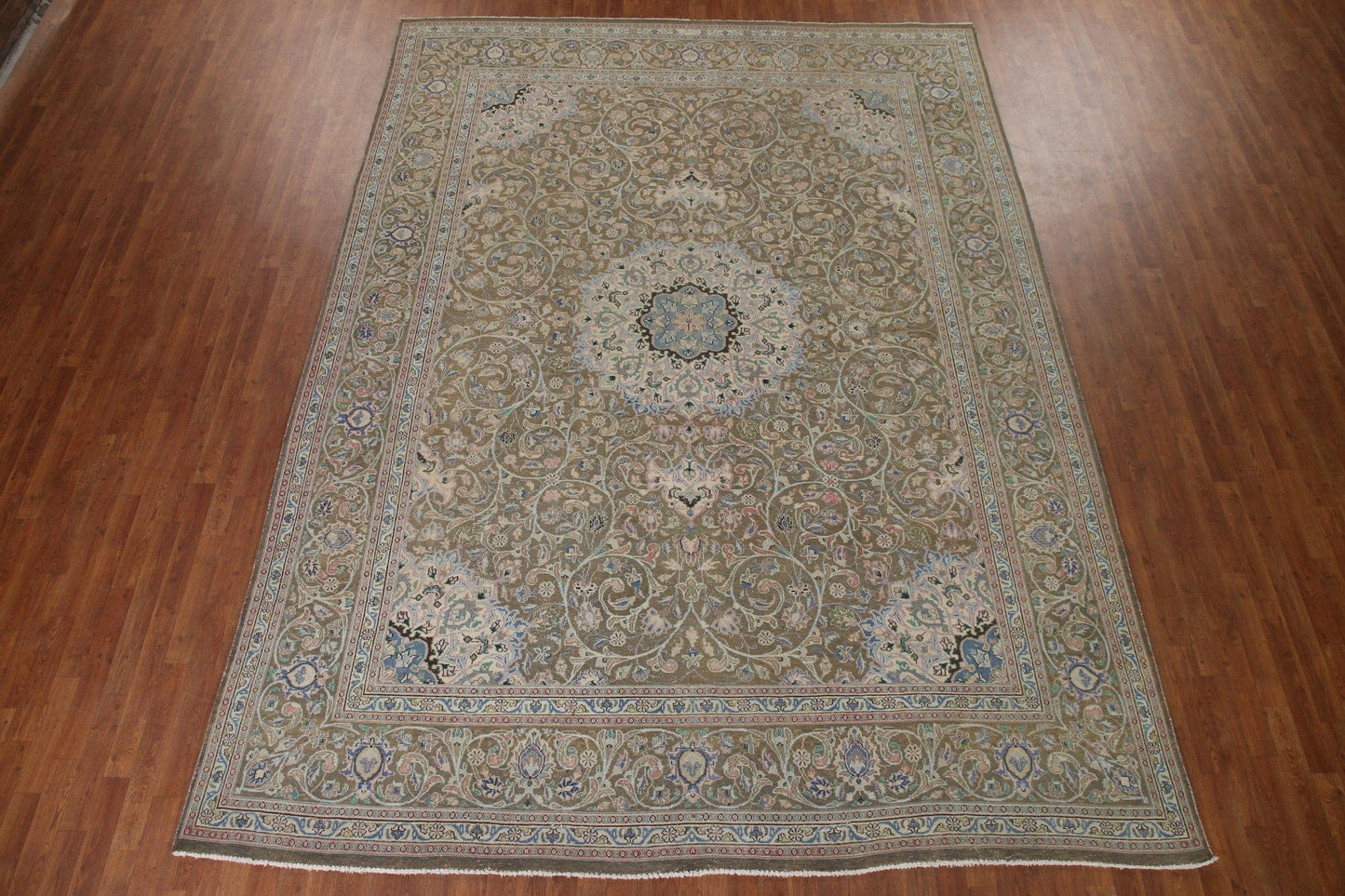 Green Vegetable Dye Kashan Persian Area Rug 10x13