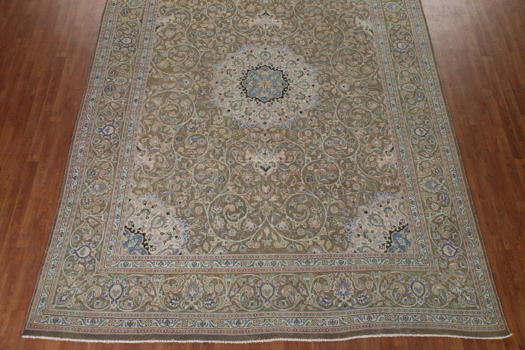 Green Vegetable Dye Kashan Persian Area Rug 10x13