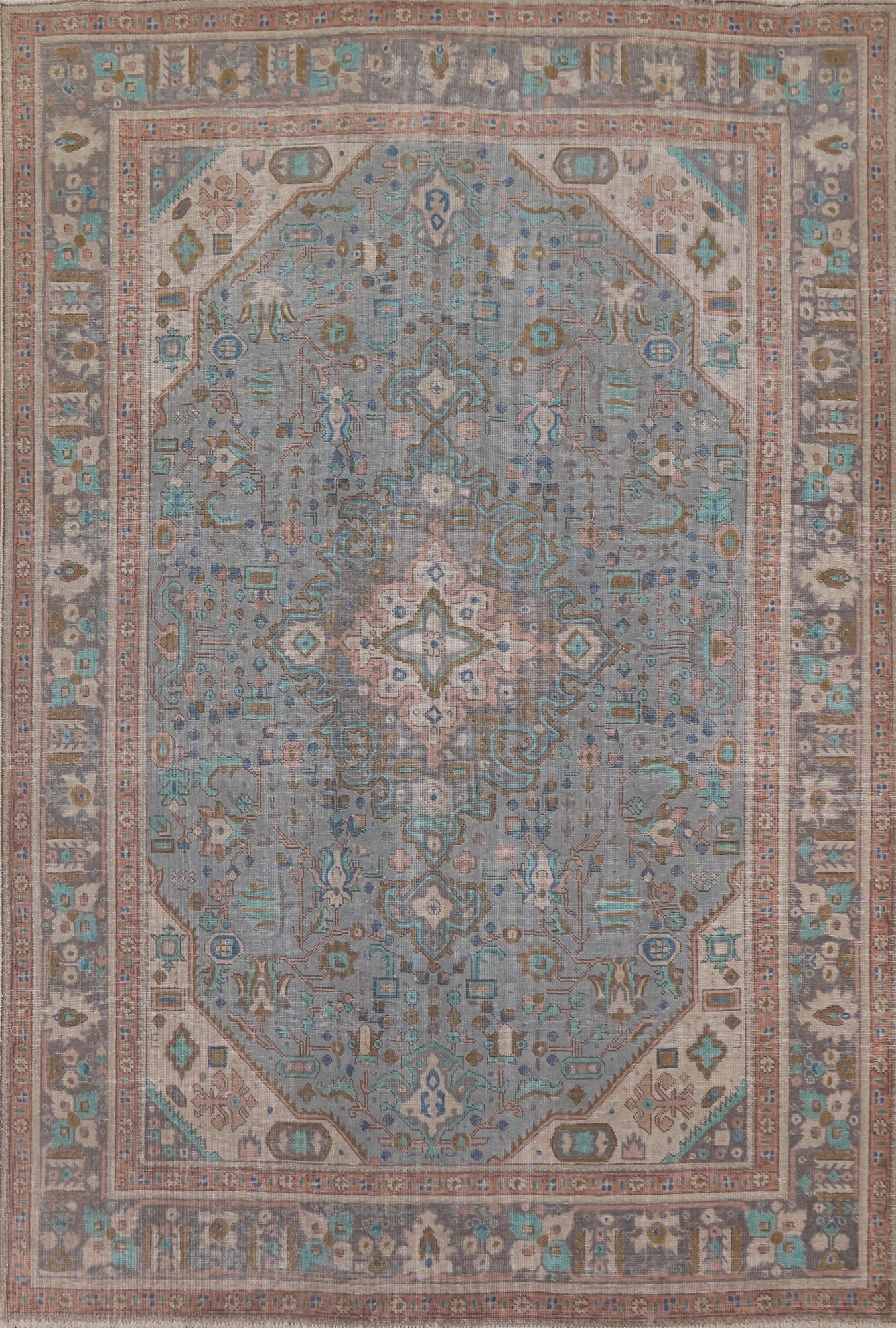 Geometric Blue Tabriz Persian Area Rug 8x11