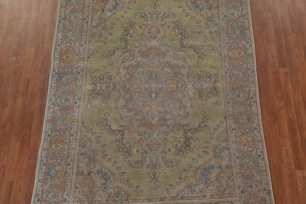 Green Distressed Tabriz Persian Area Rug 7x10