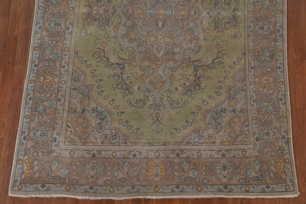 Green Distressed Tabriz Persian Area Rug 7x10