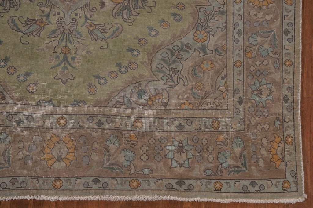 Green Distressed Tabriz Persian Area Rug 7x10