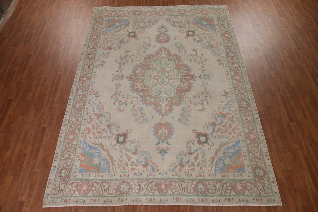 Distressed Wool Tabriz Persian Area Rug 10x13