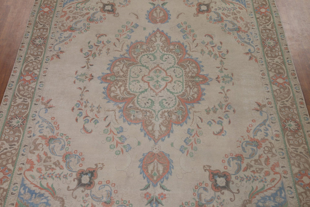 Distressed Wool Tabriz Persian Area Rug 10x13