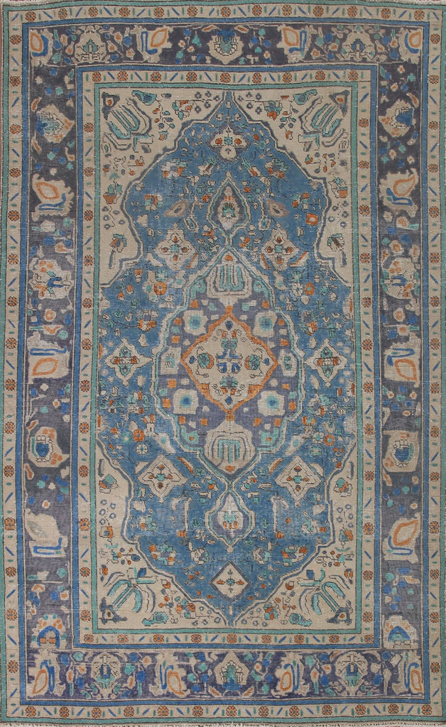 Over-Dyed Blue Tabriz Persian Area Rug 6x10