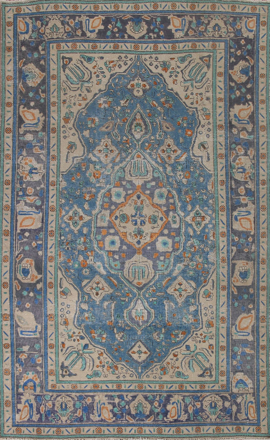 Over-Dyed Blue Tabriz Persian Area Rug 6x10