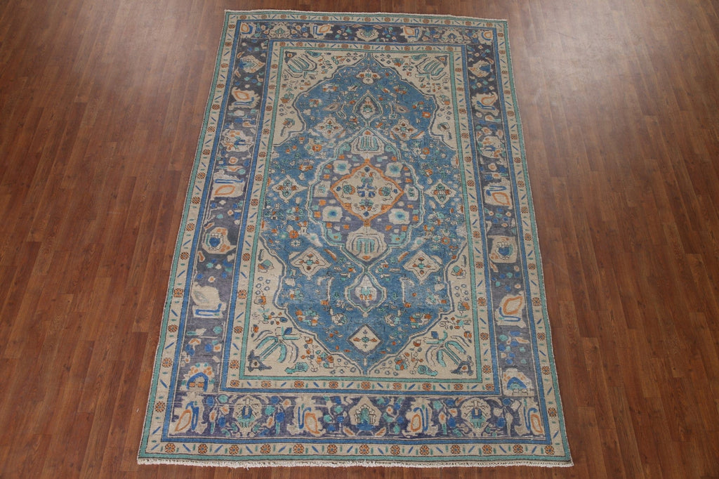 Over-Dyed Blue Tabriz Persian Area Rug 6x10