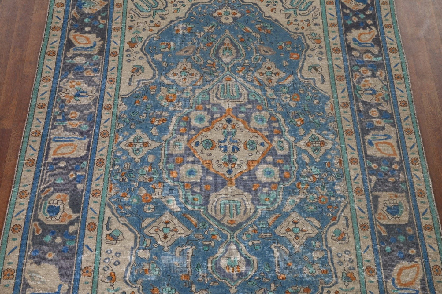 Over-Dyed Blue Tabriz Persian Area Rug 6x10