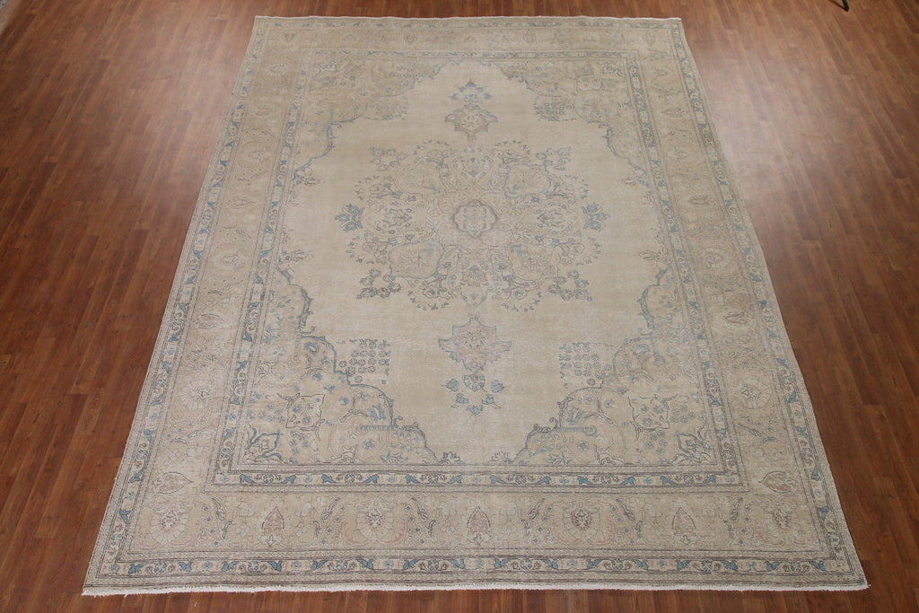 Distressed Muted Tabriz Persian Area Rug 10x13