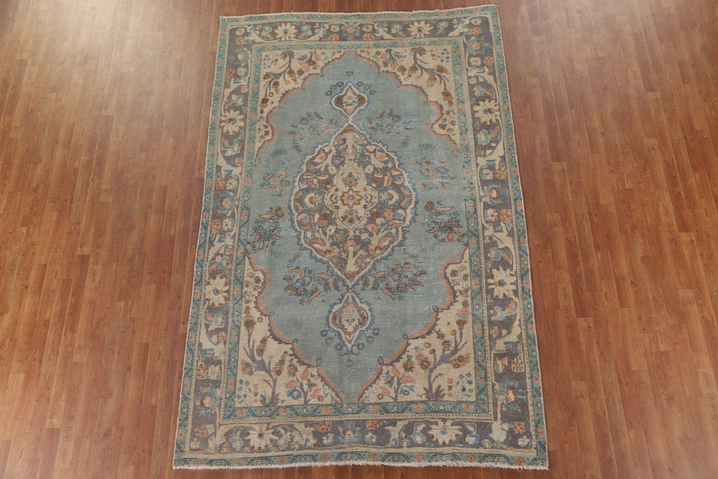 Light Blue Over-Dyed Tabriz Persian Area Rug 6x10