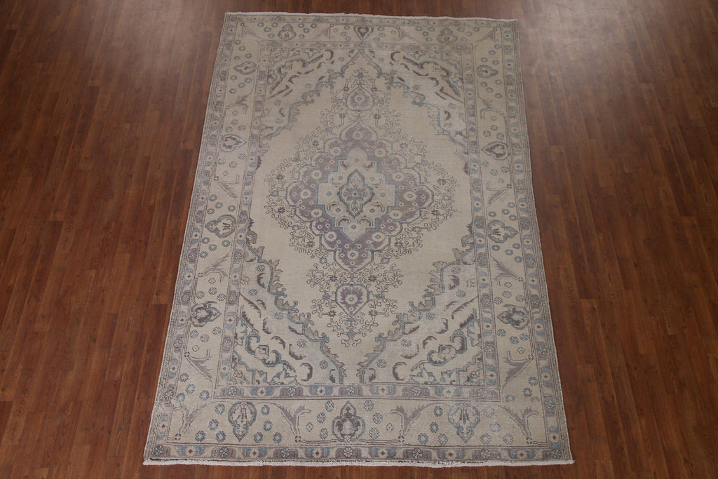 Distressed Muted Tabriz Persian Area Rug 7x10