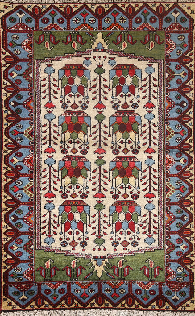 Geometric Hamedan Persian Area Rug 4x5