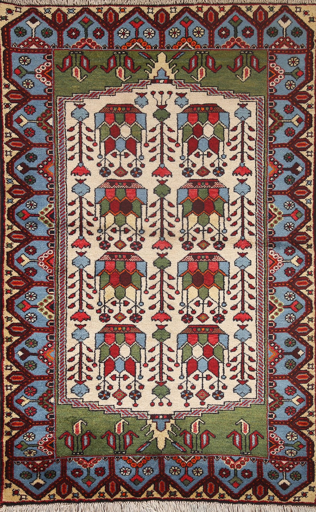 Geometric Hamedan Persian Area Rug 4x5