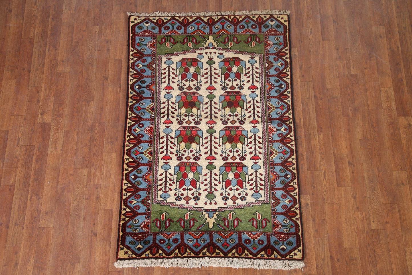 Geometric Hamedan Persian Area Rug 4x5