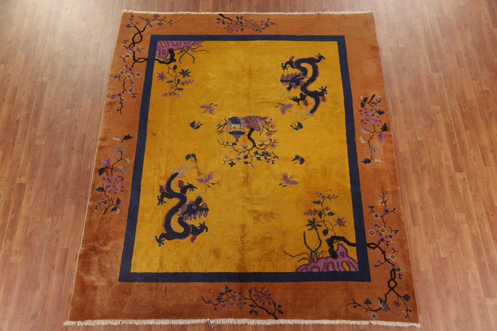 Vegetable Dye Art Deco Antique Rug 8x9