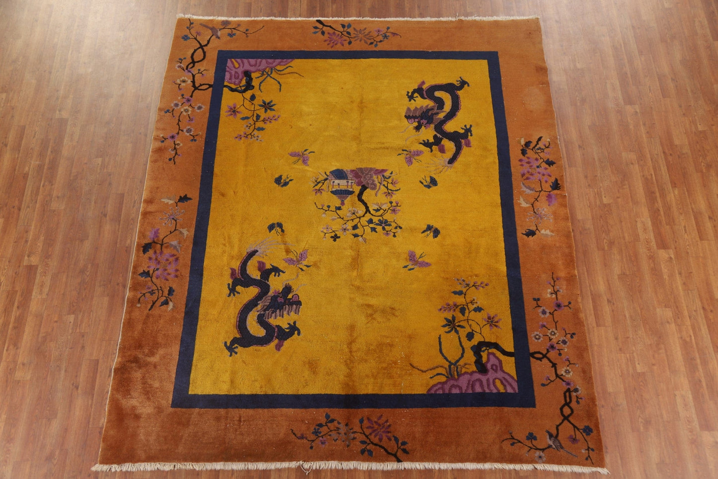 Vegetable Dye Art Deco Antique Rug 8x9