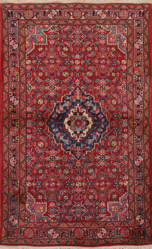 Vintage Red Hamedan Persian Area Rug 4x6