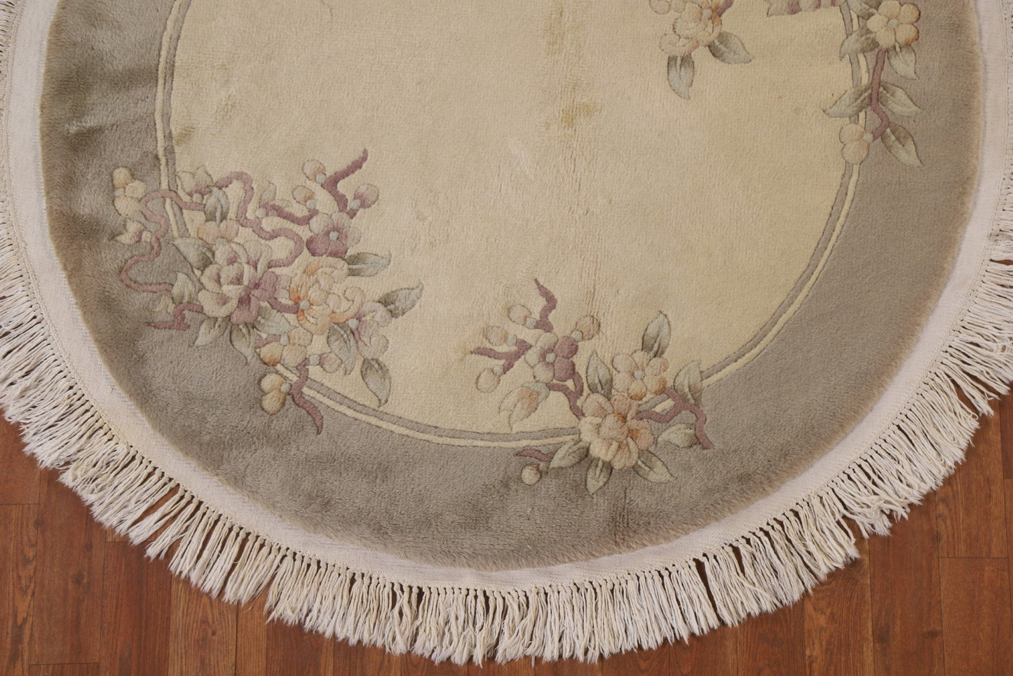 Ivory Art Deco Oriental Round Rug 4x4