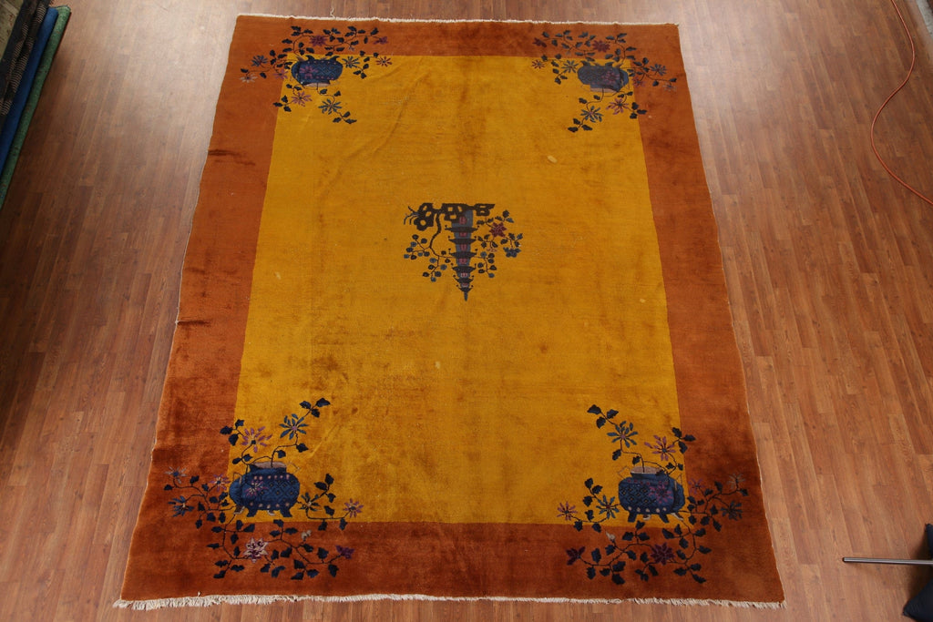 Vegetable Dye Art Deco Antique Area Rug 9x11