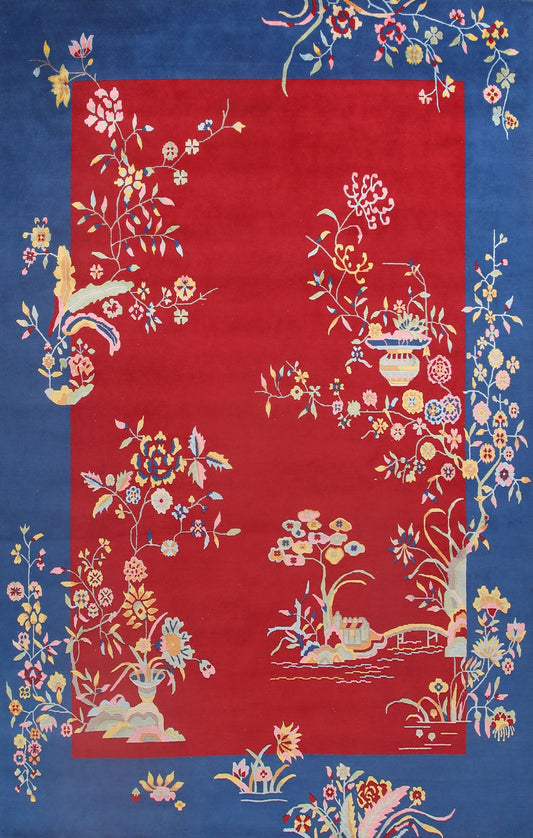 Red Floral Art Deco Oriental Area Rug 9x12