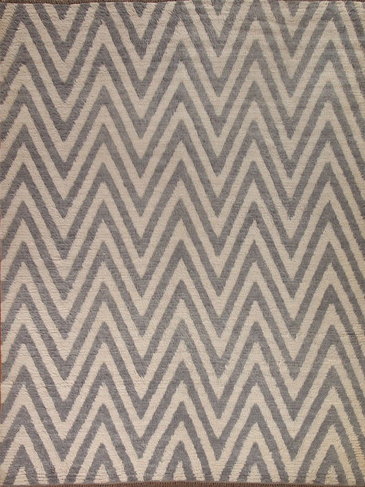 Chevron Moroccan Shaggy Wool Area Rug 8x9