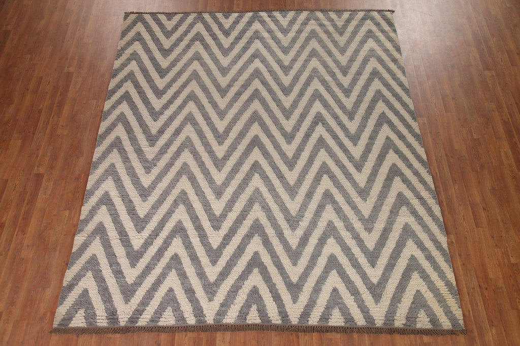 Chevron Moroccan Shaggy Wool Area Rug 8x9