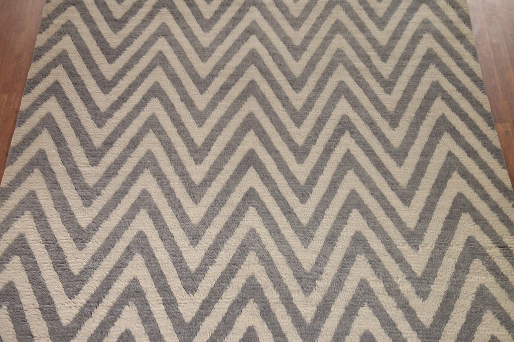 Chevron Moroccan Shaggy Wool Area Rug 8x9