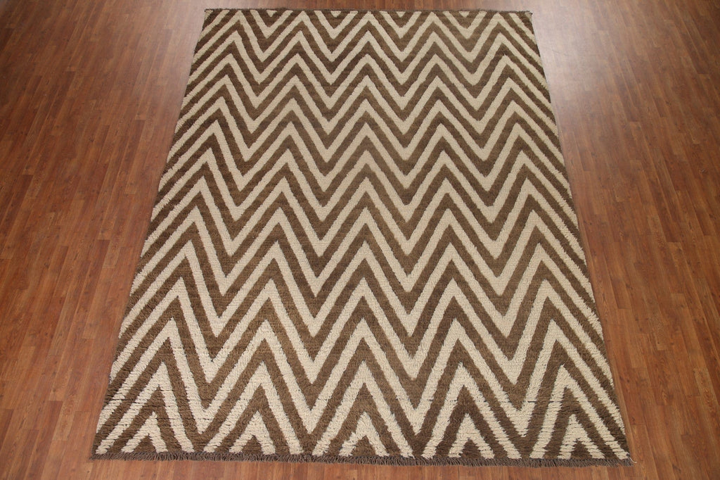 Ivory/ Brown Moroccan Shaggy Wool Area Rug 9x12