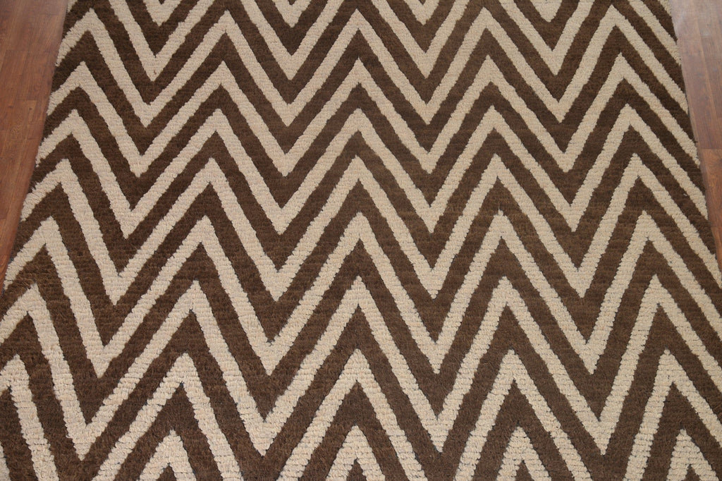 Chevron Moroccan Shaggy Brown/ Ivory Area Rug 8x10