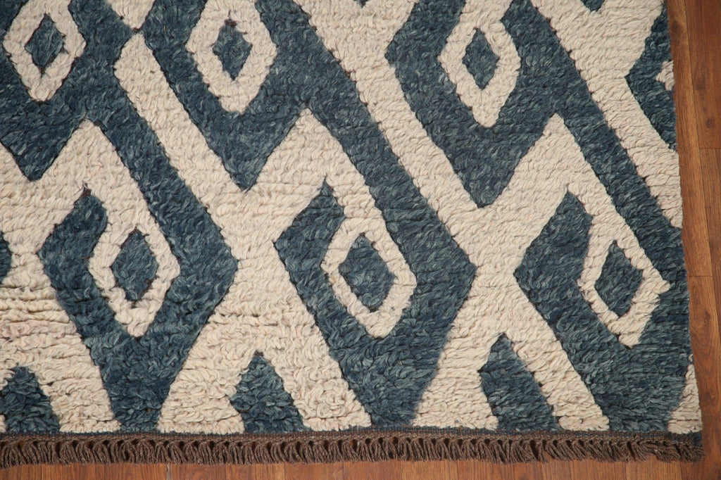 Ivory/ Blue Moroccan Shaggy Oriental Area Rug 8x10