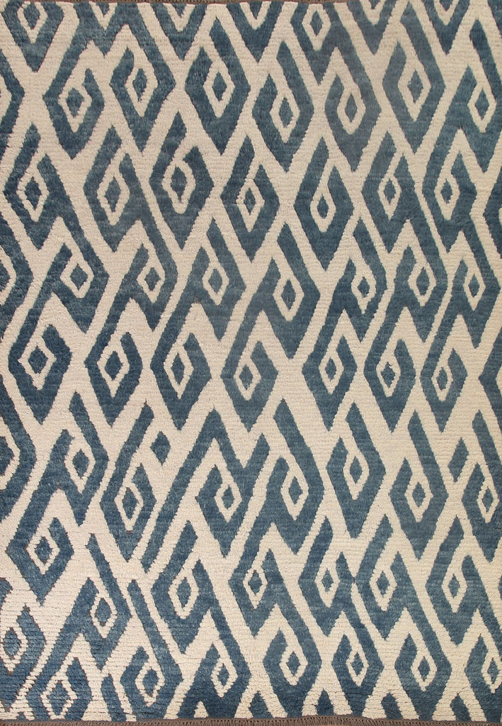 Ivory/ Blue Moroccan Shaggy Wool Area Rug 8x10