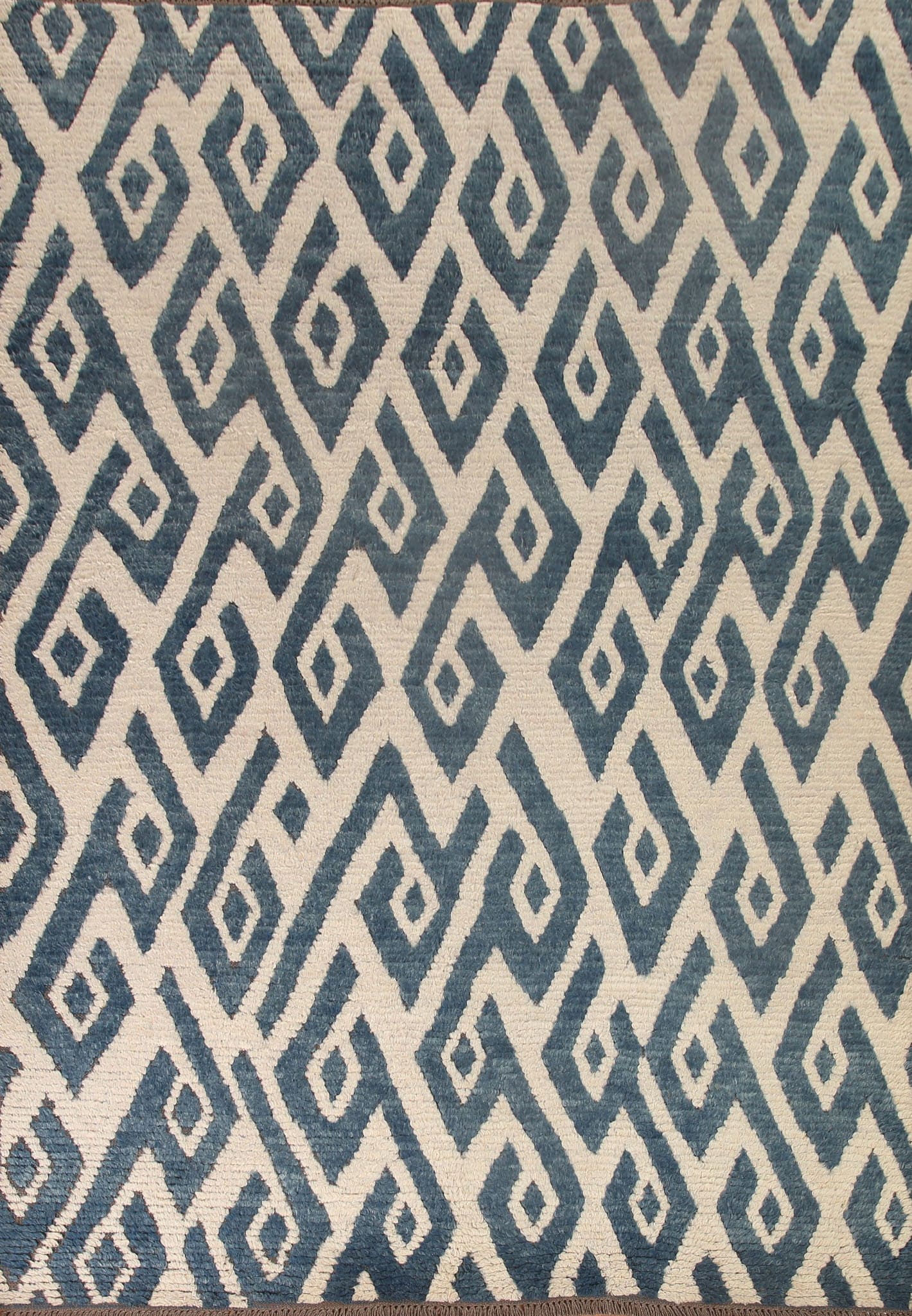 Ivory/ Blue Moroccan Shaggy Wool Area Rug 8x10